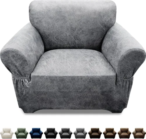 Vista 20 de Fundas para Sillón de 2 Piezas con Cojín en T, Fundas de Aspecto de Cuero para Sofá, Fundas para Sillas, Protector de Muebles Elástico, Funda