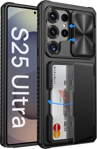 Vista 24 de Vihibii Funda para Samsung Galaxy S25 con tarjetero (4 tarjetas), [bloqueo RFID] y cubierta de cámara deslizante y protección contra caídas de grado