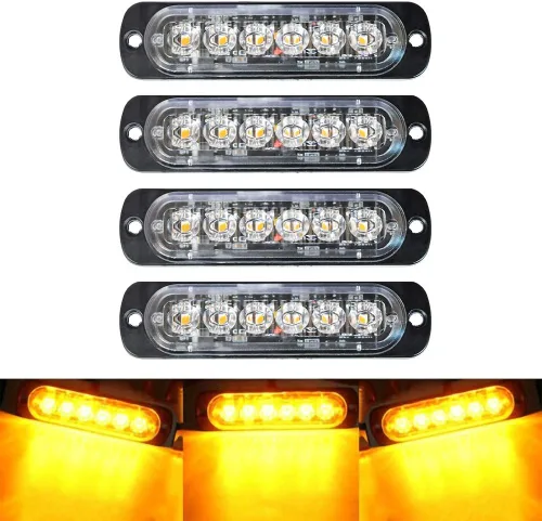 Vista 15 de SEISSO Paquete de 4 luces estroboscópicas ámbar de 12 LED para vehículos y camiones, kit de luces estroboscópicas de emergencia, 12V -24V, luces