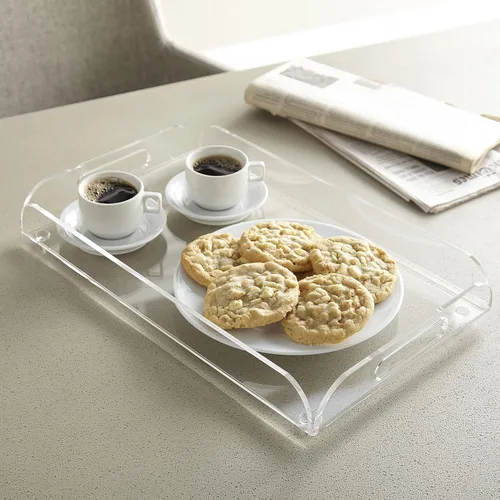 Vista 3 de Huang Acrylic Bandeja rectangular transparente para servir alimentos, bandeja de aperitivos para fiestas, vacaciones, cena familiar, 10 x 16 pulgadas