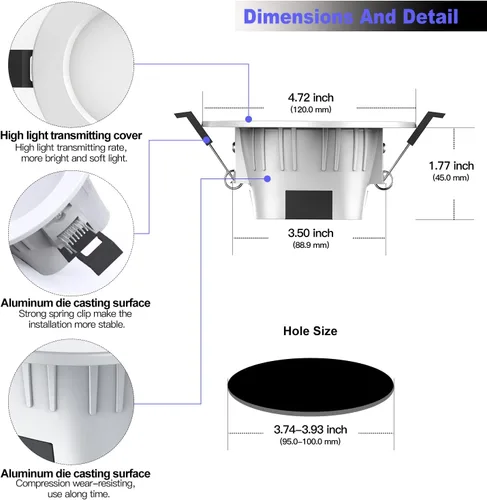 Vista 2 de MagicLight Luz empotrable inteligente de 4 pulgadas, multicolor, regulable por aplicación, 2700K-6500K CCT seleccionable, 9 vatios, CRI80+, control