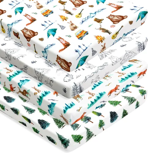Vista 13 de 4 Sábanas para Pack N Play Animales del Bosque Woodland Madera Neutral Unisex Sábanas Ajustadas para Bebé N Play Ajustadas para Pack N Plays