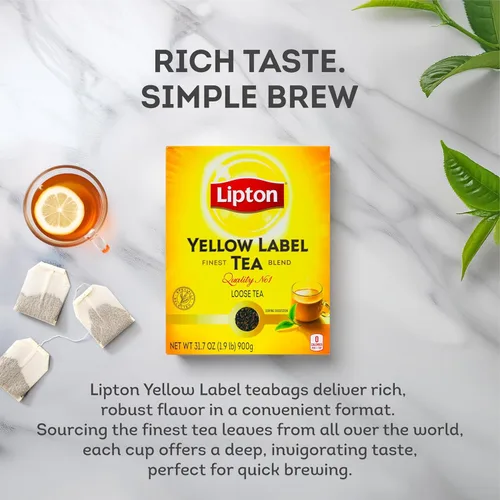 Vista 3 de Lipton Yellow Label International Blend Té premium Té negro Sabor rico para Chai tradicional Té suelto 31.75 oz (paquete de 1)