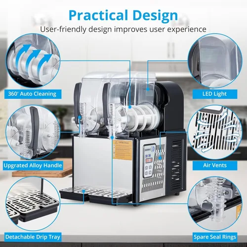 Vista 4 de GarveeTech Máquina comercial de granizado – Tanques dobles de 4 x 2, acero inoxidable de 370 W, autolimpiante, perfecta para bebidas congeladas