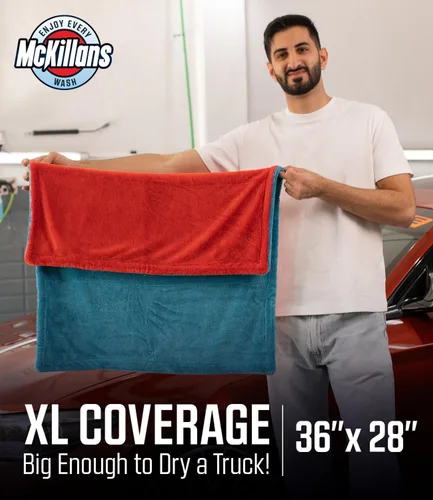 Vista 4 de McKillans® Toalla de secado de coche extra grande de doble color XL, sin bordes, ultra suave y absorbente, 36 x 28 pulgadas, toalla de microfibra