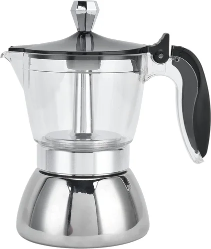 Olla de 4 tazas de café de acero inoxidable, cafetera de cristal con parte superior de cristal, cafetera, suministros de cocina