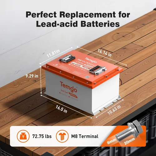 Vista 2 de Batería de litio de 36 V para carrito de golf TEMGO, batería LiFePO4 de 38,4 V y 100 Ah TEMGO, BMS de 200 A con Bluetooth integrado, incluye