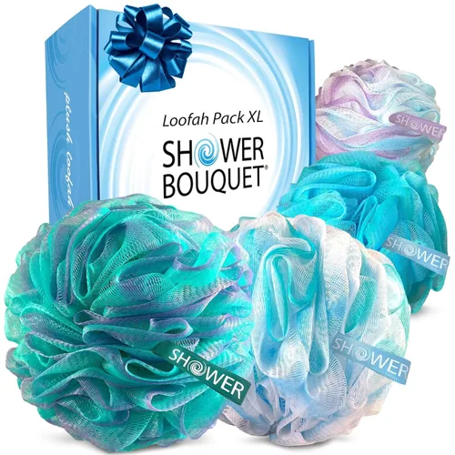 Vista 13 de SHOWER BOUQUET Esponja de baño de lufa XL Swirl-Deep-Deep-4-Pack/ Extra Grande 2.65 oz de malla suave Luffa Loofa Lufa Lufa Puff Set/Exfoliante