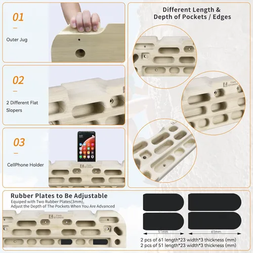 Vista 4 de Tablero colgante de escalada en roca con barra de dominadas de puerta que incluye jarras, pellizcos, bolsillos, bordes y pendientes
