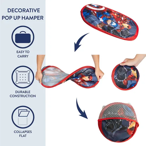 Vista 4 de Marvel The Avengers - Juego de soluciones de almacenamiento de 4 piezas con cesta desplegable, baúl de almacenamiento plegable y 2 contenedores