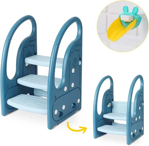 Vista 3 de Taburete Escalón Silla para Niños Pequeños Onasti Kids Torre de Pie de 3 Escalones para Niños Pequeños Taburete Auxiliar de Aprendizaje de Plástico
