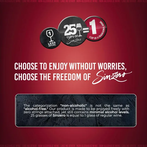 Vista 5 de SINZERO Cabernet Sauvignon - Vino tinto sin alcohol premium bajo en calorías, apto para veganos, 25.4 onzas líquidas