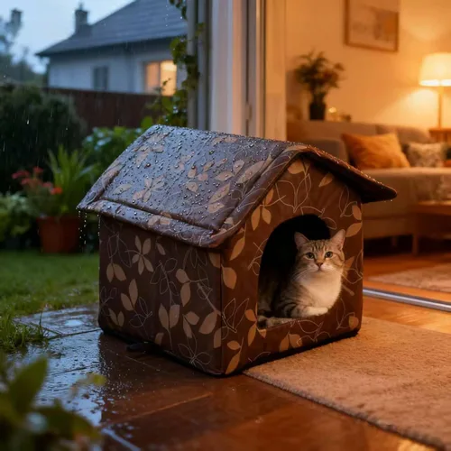 Vista 3 de Casa para gatos al aire libre, casa para gatos para uso en interiores y exteriores, aislada y resistente a la intemperie, refugio impermeable
