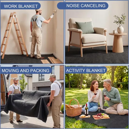 Vista 2 de Peryiter 2 Pack 96'' x 80'' Extra Large Moving Blankets 4.4 lb Heavy Duty Moving Pads and Packing Blankets Thick Quilted Shipping Furniture Pads for