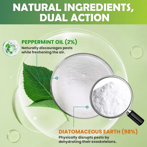 Vista 2 de Polvo de tierra de diatomeas de grado alimenticio y menta para el control de insectos y plagas rastreras – 1 lb