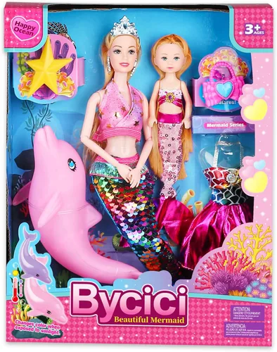 Vista 2 de Juego de muñeca de sirena, cambio de color, escala de cola de sirena, muñeca de princesa de moda de 12 pulgadas con delfín de sirena de 5 pulgadas