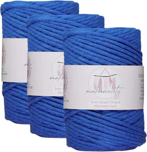 Vista 145 de Makromecity, Cordón de macramé de un solo hilo de 3 mm x 100 yardas (300 pies) de 3 mm de cordón de algodón azul bebé para arte y manualidades