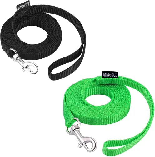 Vista 22 de AMAGOOD 6 pies de correas para cachorros/perros, correa de estilo tradicional resistente con gancho de cuello fácil de usar, correa para perros Negro