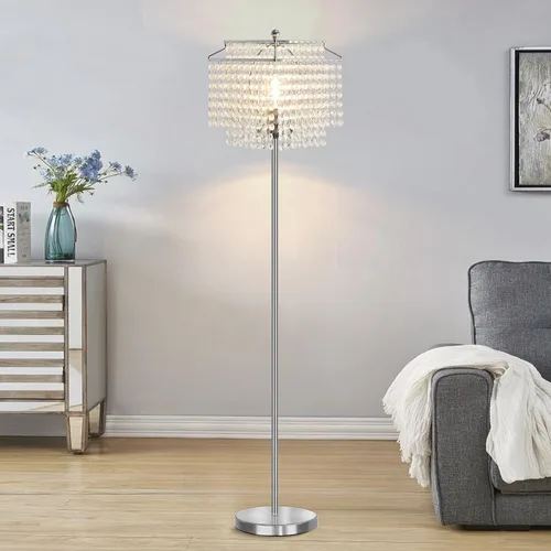 Vista 5 de Luvkczc Lámpara de pie de cristal, lámparas de pie modernas de 64 pulgadas de alto con pantalla de doble capa, interruptor de pie de encendido
