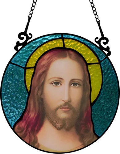 BOXCASA Cristales cristianos para colgar en la ventana, atrapasoles Jesús sagrada decoración espiritual, regalo cristiano para personas religiosas,