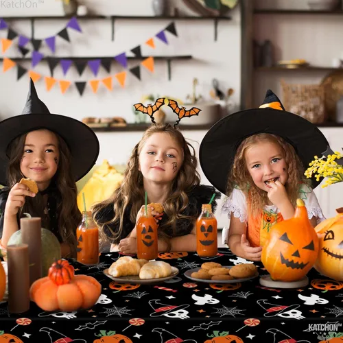 Vista 6 de KatchOn Manteles de Halloween de 54 x 108 pulgadas, paquete de 3 unidades, manteles desechables de plástico para decoraciones de Halloween