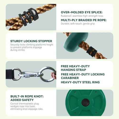 Vista 4 de Columpio de disco para niños al aire libre – Columpios de árbol de alta resistencia con plataforma antideslizante y cuerda ajustable, Asiento