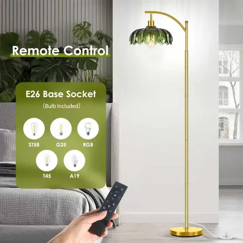 Vista 5 de gernehop Lámpara de pie dorada para sala de estar con control remoto, lámpara alta de pie vintage única, lámparas de pie modernas de mediados