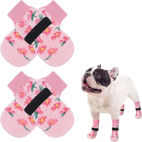Vista 21 de SCENEREAL Calcetines antideslizantes para perros para evitar lamer patas para suelos de madera dura, zapatos de perro de doble cara botas