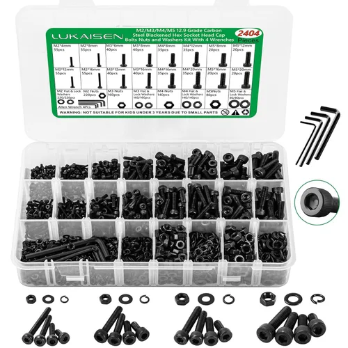 Vista 10 de 860 piezas Juego de surtido de tornillos métricos, tornillos de máquina M2 M3 M4 M5 con tuercas de bloqueo y arandelas planas, acero de aleación