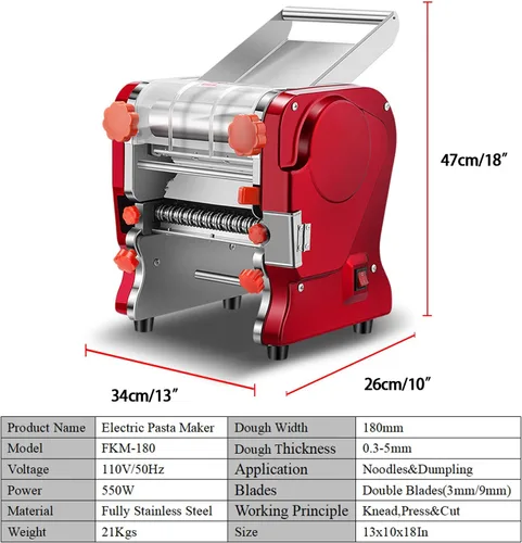 Vista 3 de Máquina para Hacer Pasta, Fabricadora Eléctrica de Fideos y Dumplings para Uso Doméstico/Comercial, Completamente de Acero Inoxidable con Cuchillo