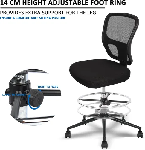 Vista 5 de Silla de dibujo sin brazos, silla de oficina alta, altura ajustable, respaldo alto, silla de escritorio ergonómica, taburete de dibujo, taburetes