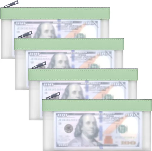 Vista 13 de VOCHIC Juego de 4 bolsas multiusos para dinero, sobres transparentes con cremallera, bolsas de dinero de 7.6 x 3.7 pulgadas, bolsas de dinero con 4