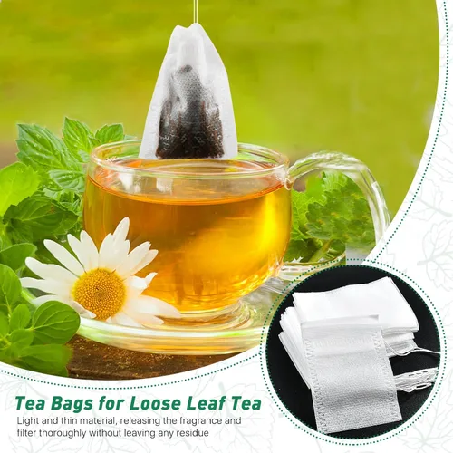 Vista 2 de 1000 bolsas de té desechables para té de hojas sueltas, bolsas de té vacías con cordón a granel, bolsas de filtro de té con cucharas de té para té