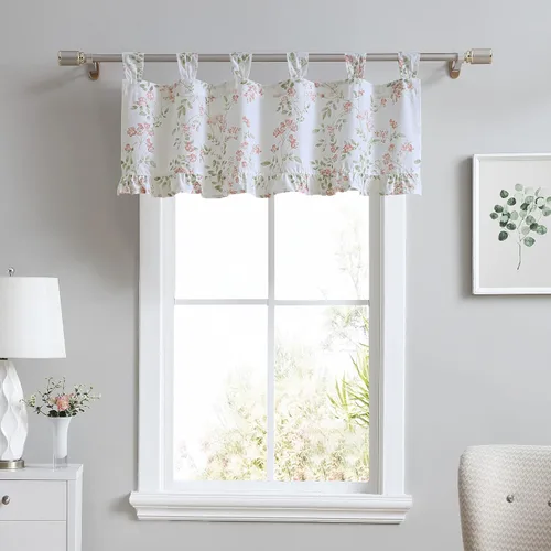 Vista 19 de Laura Ashley - Cenefa, tratamiento de ventana de 100% algodón suave con bolsillo para barra, ligero y lavable a máquina, cortina con detalle