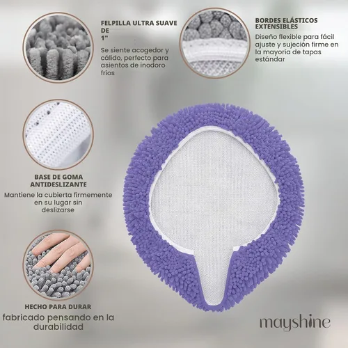 Vista 4 de Mayshine - Cubierta de microfibra tipo shaggy para la tapa del asiento del baño, estándar para baño Beige