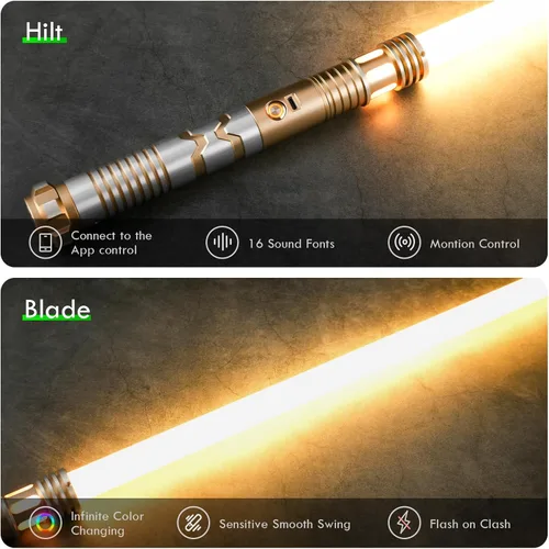 Vista 3 de CUSTOM SABER Sable de luz RGBX Smooth Swing, control de movimiento para encenderapagar la cuchilla, 16 fuentes de sonido, sable de luz, soporte