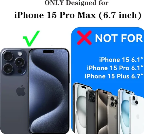 Vista 2 de for iPhone 15 Pro Max Wallet Case Crossbody, RFID Blocking Leather Card Holder Phone Zipper Purse Cases with Shoulder Wrist Straps Women for Apple