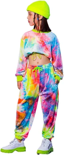 LOLANTA Conjunto deportivo para niña, teñido anudado, ropa de baile hip-hop, conjunto deportivo