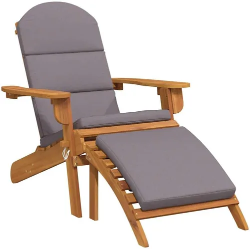 Vista 2 de Adirondack Garden Chair, Solid Acacia Wood, Oiled Finish, Foldable Patio Lawn with Footrest, Dark Grey Cushion, 33.1x29.5x35.4 in, Outdoor Dining