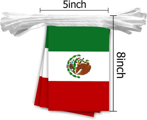 Vista 2 de MacLand 30 cadenas de bandera de México, banderines mexicanos de 32 pies, pancarta decorativa para decoración de patio al aire libre e