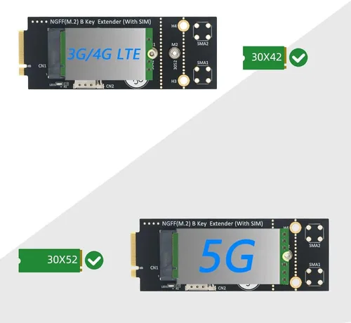 Vista 4 de HLT M.2 (NGFF) Adaptador de llave B con tarjeta SIM para módulo 3G/4G/5G