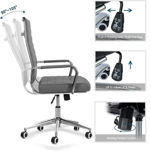 Vista 5 de Silla de Oficina para Escritorio, Sillas Modernas de Cuero para Sala de Conferencias, Silla Ergonómica de Alto Respaldo para el Hogar, Silla