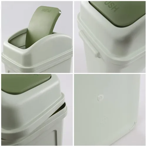Vista 3 de Bote de basura de plástico de 1.8 galones con tapa abatible, cubo de basura pequeño, color verde