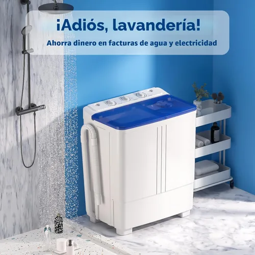 Vista 6 de Auertech - Lavadora portátil de 20 libras, lavadora compacta de doble tina mini con bomba de drenaje, semiautomática, lavadora de 12 libras