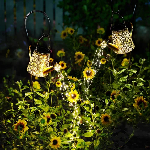 Vista 2 de Luces solares para regadera de jardín con luces en cascada, paquete de 2 linternas colgantes al aire libre para decoración de jardín, regalos