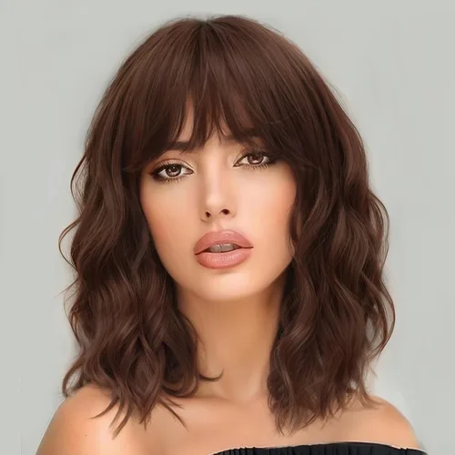 Vista 6 de AISI HAIR Peluca rizada estilo Bob con flequillo, pelucas cortas onduladas de color rubio arena para mujer, estilo Bob, pelucas sintéticas