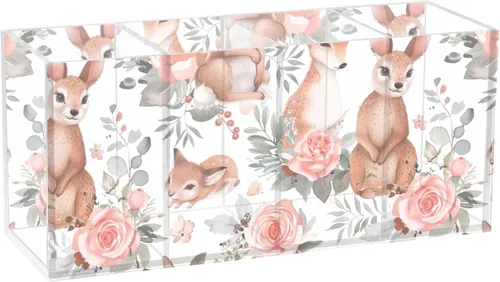 Vista 16 de CHIFIGNO Cute Blue and Red Gnomes Acrylic Pen Holder 4 Compartments Pencil Pen Holder for Desk Hair Brush Holder Decorative Desktop Organizer for