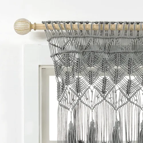 Vista 3 de Lush Decor Cenefa de algodón con borlas de macramé bohemio/cortina de cocina/decoración de pared, 30 pulgadas de largo x 40 pulgadas de ancho, gris