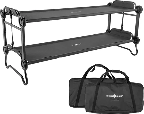 Disc-O-Bed Gran banco convertible para exterior de 2 personas y cuna de camping doble para adultos, sistema de literas portátil, negro