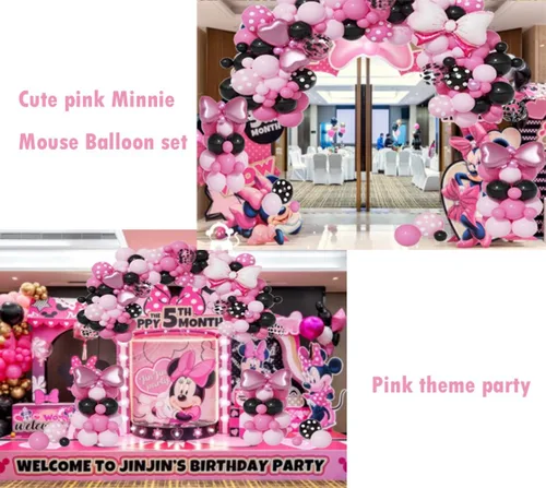 Vista 9 de Kit de arco de guirnalda de globos de ratón rosa, globos rosa y negro con globos de papel de aluminio, decoraciones de fiesta de cumpleaños